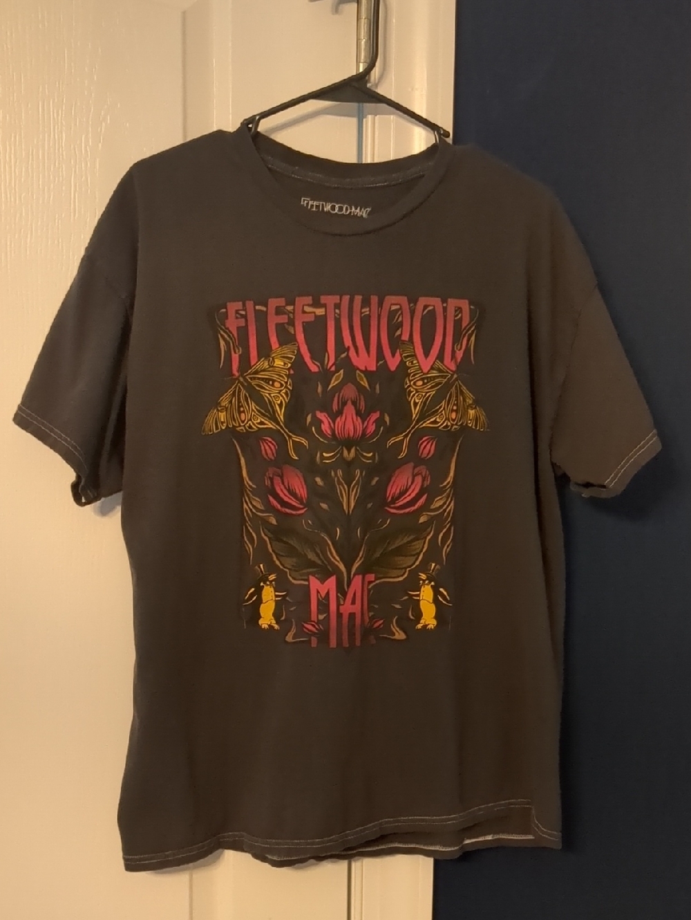 Fleetwood Mac Graphic Tee - Dark Gray with Pink & Yellow Artwork